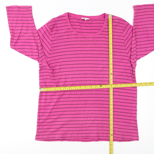 Cotton Traders Women's Pink Striped 3/4 Sleeve Cotton T-Shirt Size 20