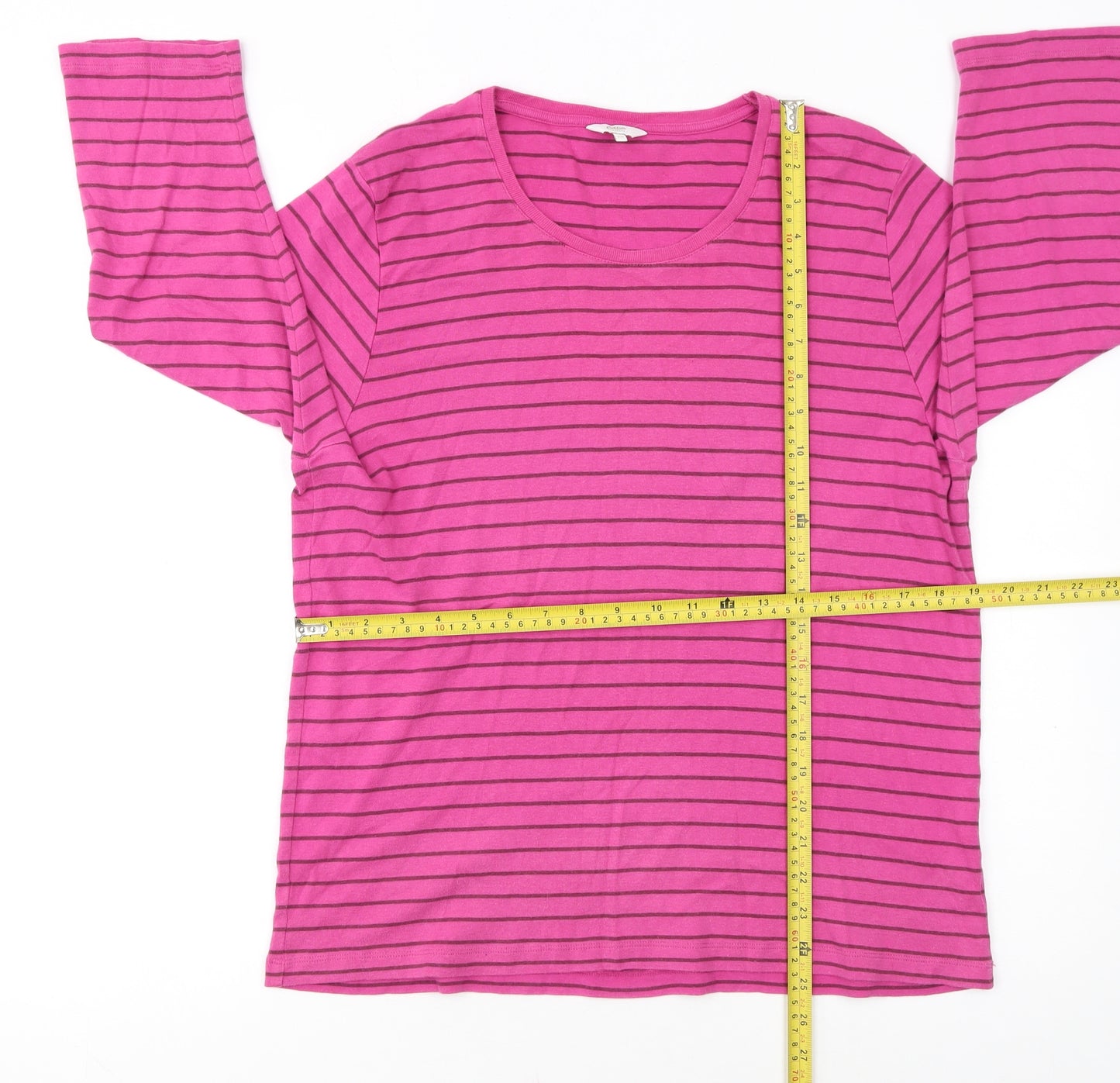 Cotton Traders Women's Pink Striped 3/4 Sleeve Cotton T-Shirt Size 20