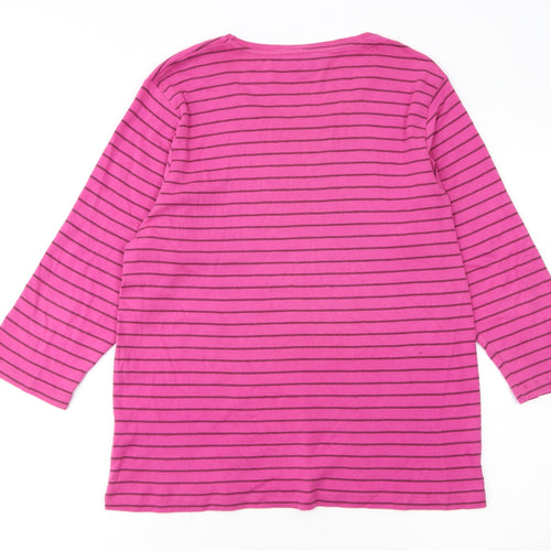 Cotton Traders Women's Pink Striped 3/4 Sleeve Cotton T-Shirt Size 20