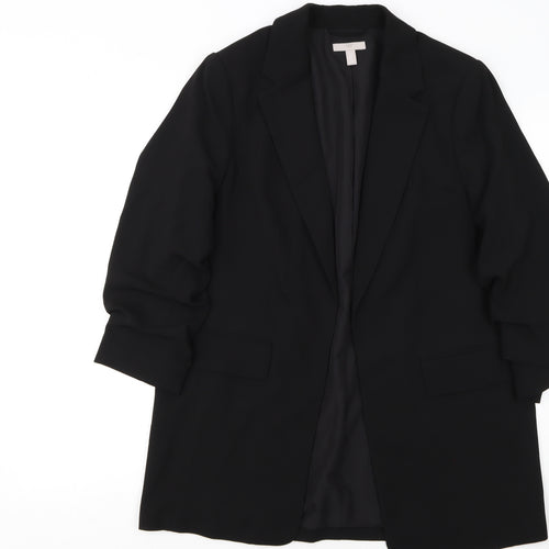 H&M Women Black Polyester Single-Breasted Blazer UK 12