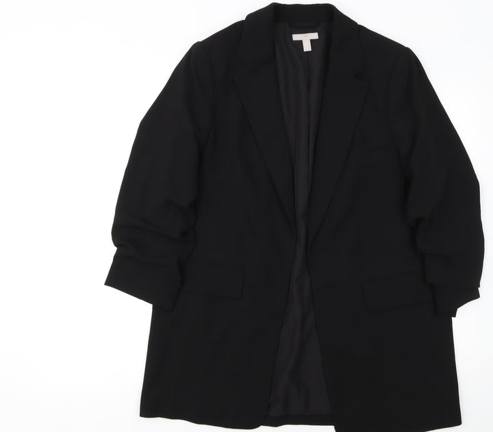 H&M Women Black Polyester Single-Breasted Blazer UK 12