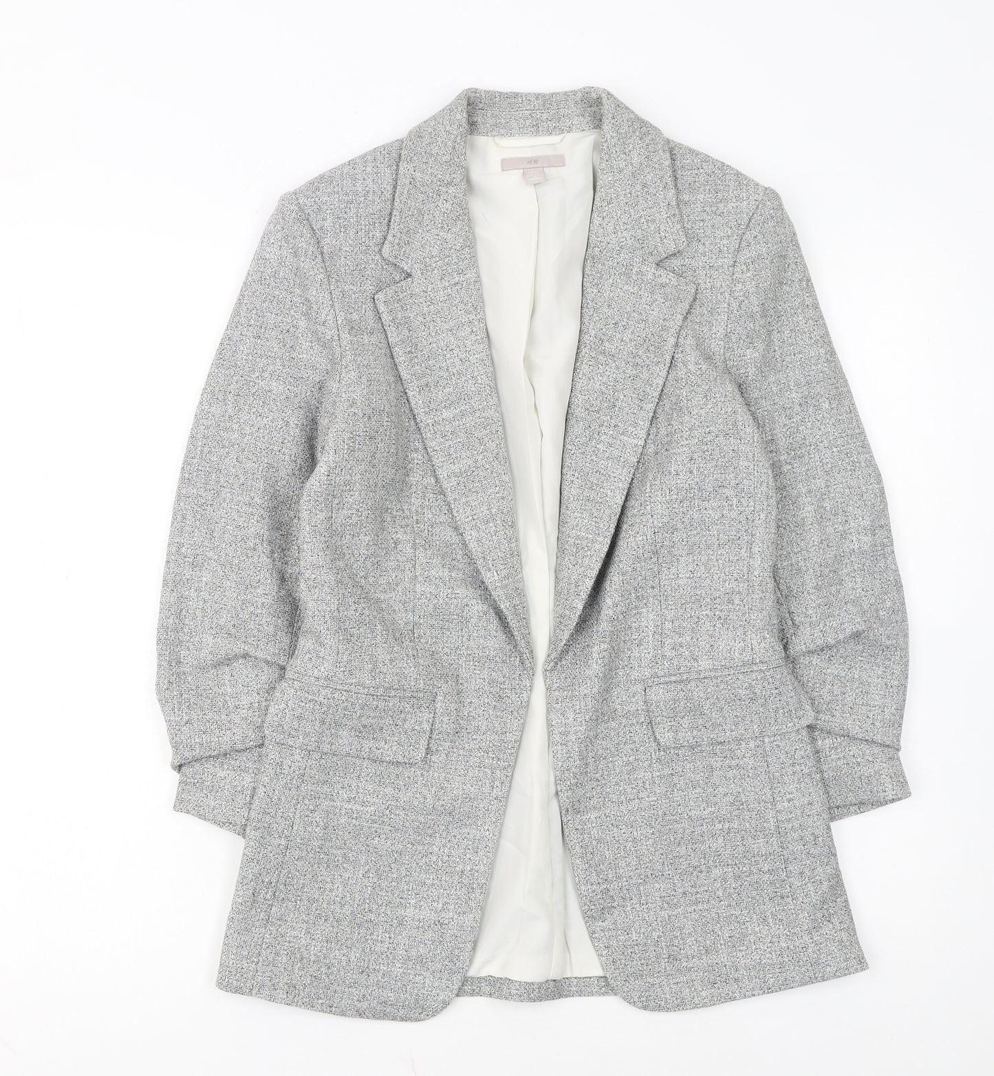 H&M Women Grey Herringbone Blazer Size 6 Regular Fit