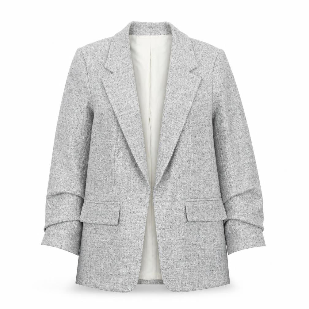 Front view of H&M Women Grey Herringbone Blazer, size 6, Regular Fit