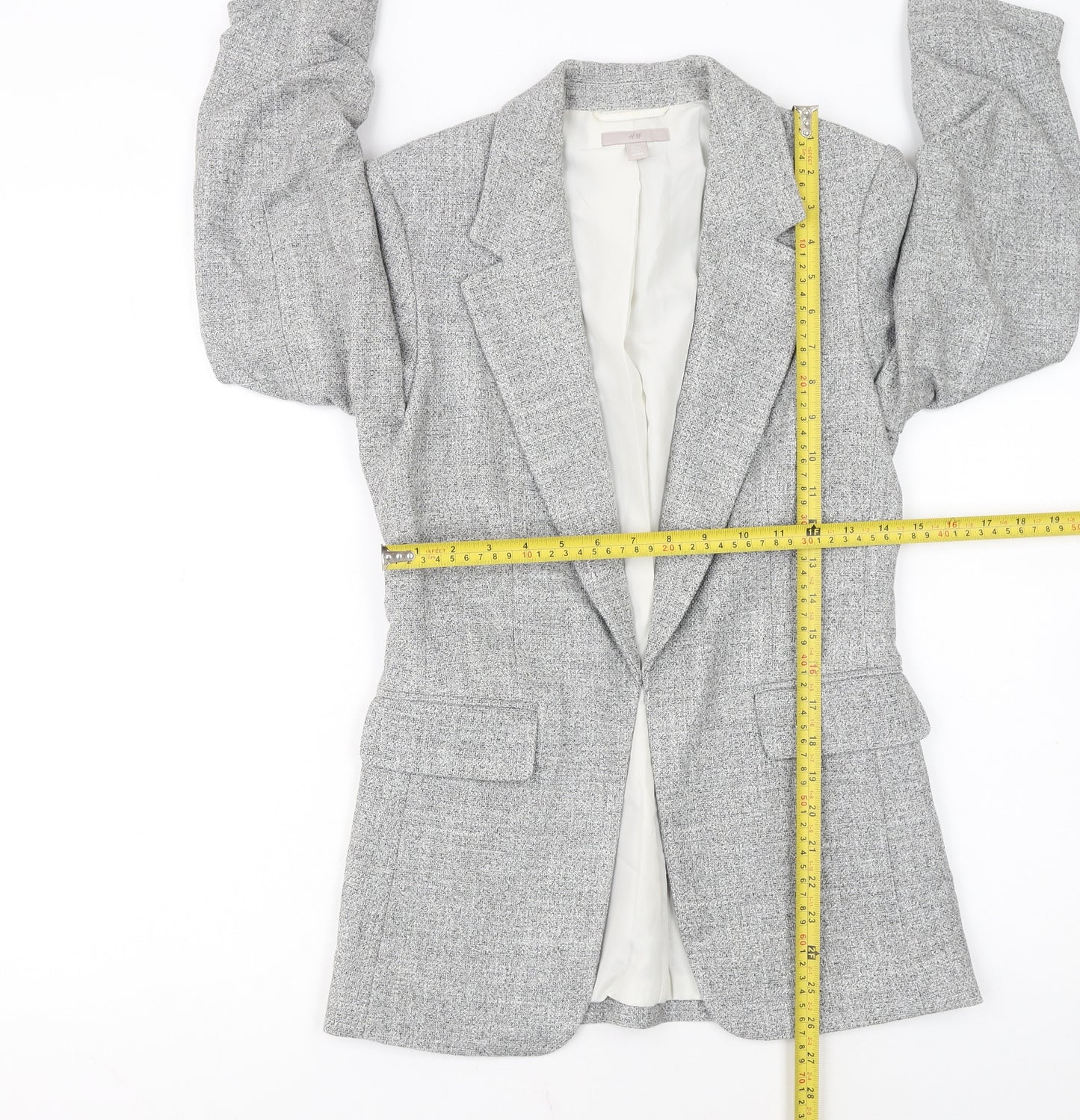 H&M Women Grey Herringbone Blazer Size 6 Regular Fit