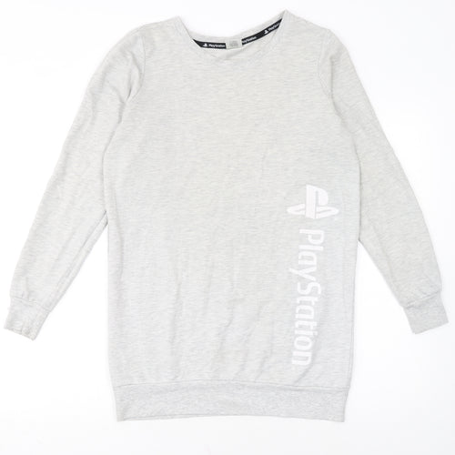 PlayStation Womens Grey Long Sleeve Logo Cotton T-Shirt Size 8