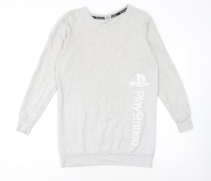 PlayStation Womens Grey Long Sleeve Logo Cotton T-Shirt Size 8