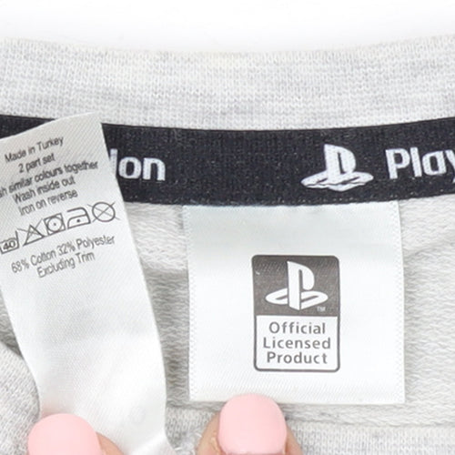 PlayStation Womens Grey Long Sleeve Logo Cotton T-Shirt Size 8