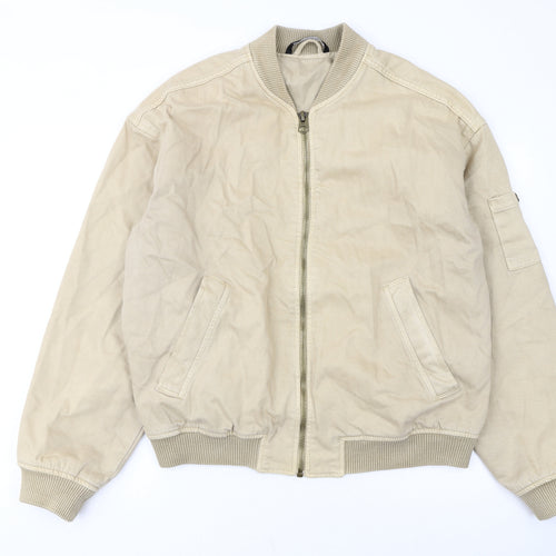Zara Women Beige Cotton Bomber Jacket L Casual Lightweight