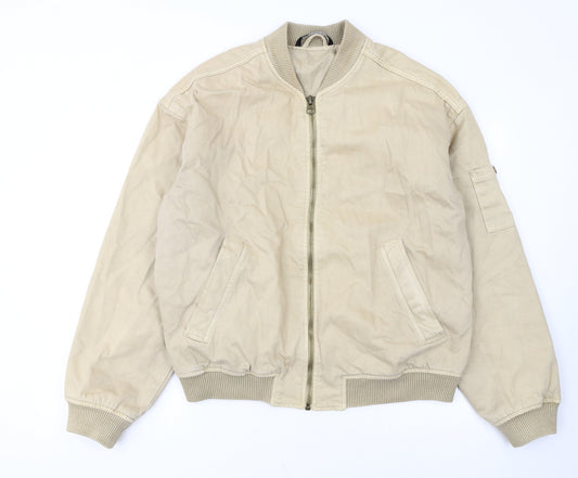 Zara Women Beige Cotton Bomber Jacket L Casual Lightweight