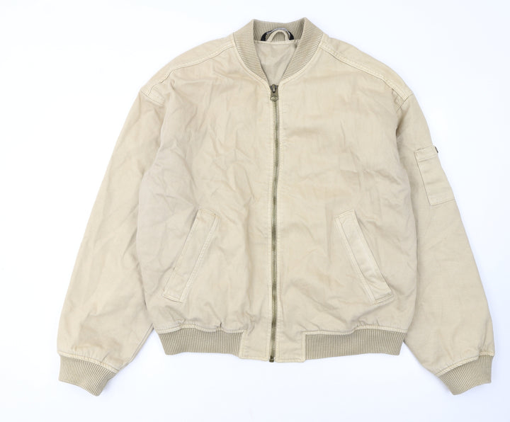 Zara Women Beige Cotton Bomber Jacket L Casual Lightweight