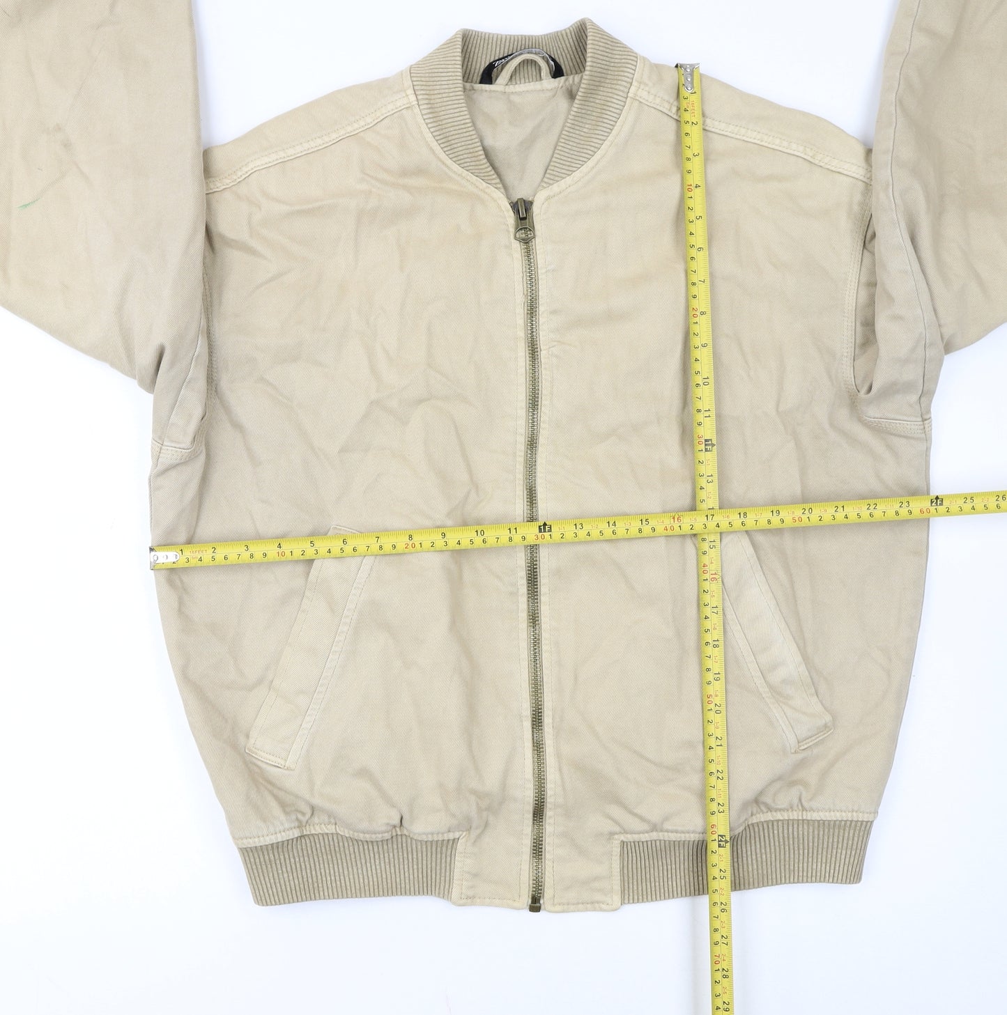Zara Women Beige Cotton Bomber Jacket L Casual Lightweight