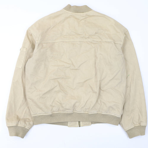 Zara Women Beige Cotton Bomber Jacket L Casual Lightweight