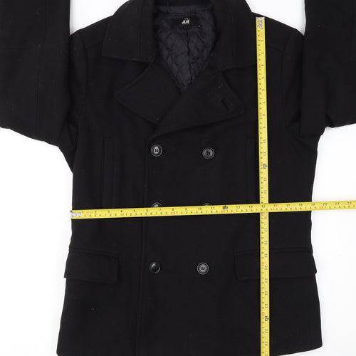 H&M Men's Black Wool Blend Pea Coat Jacket 38R Regular Fit