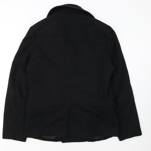 H&M Men's Black Wool Blend Pea Coat Jacket 38R Regular Fit