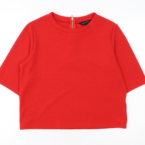 New Look Women Red Short Sleeve Cropped Zip Back Stretch Top Size 10