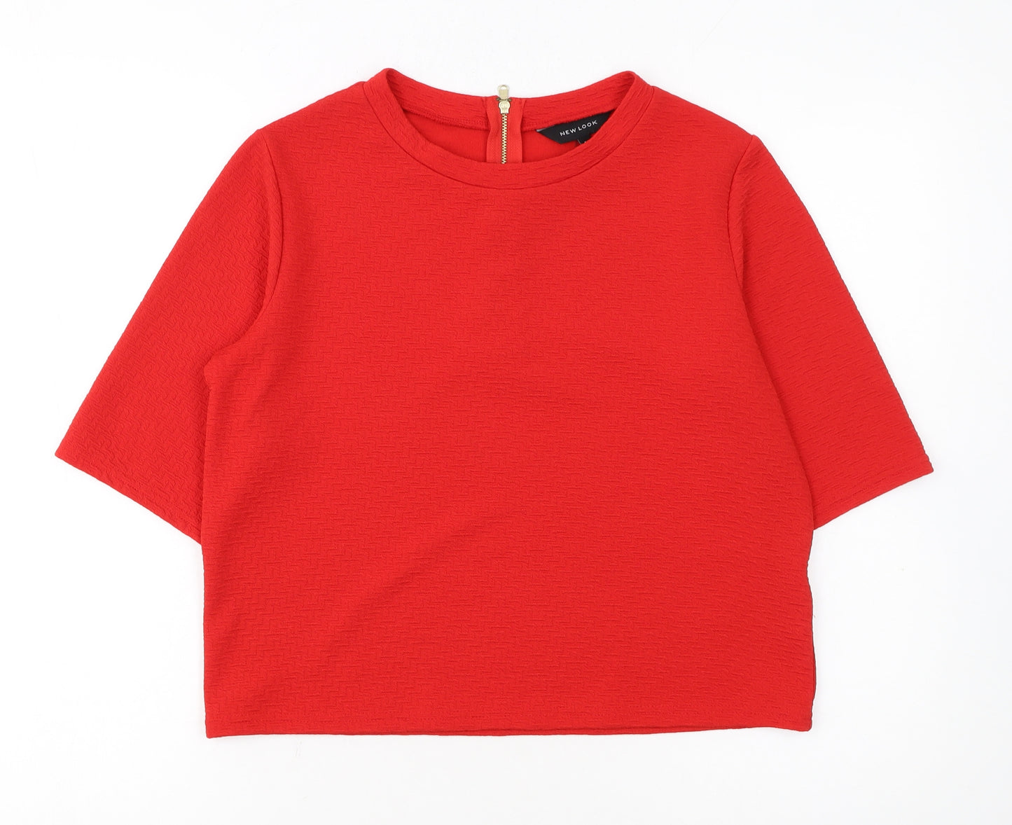 New Look Women Red Short Sleeve Cropped Zip Back Stretch Top Size 10