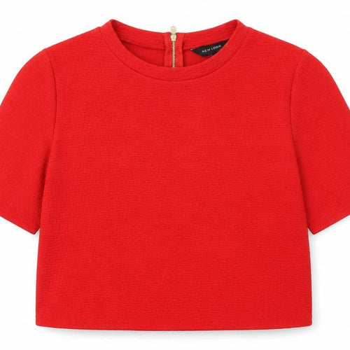 New Look Women Red Short Sleeve Cropped Zip Back Stretch Top Size 10