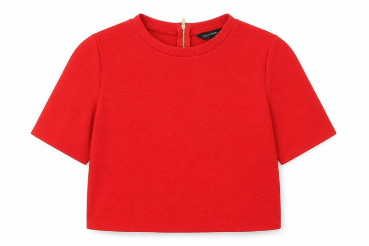 New Look Women Red Short Sleeve Cropped Zip Back Stretch Top Size 10