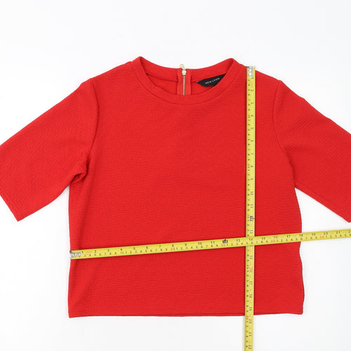New Look Women Red Short Sleeve Cropped Zip Back Stretch Top Size 10