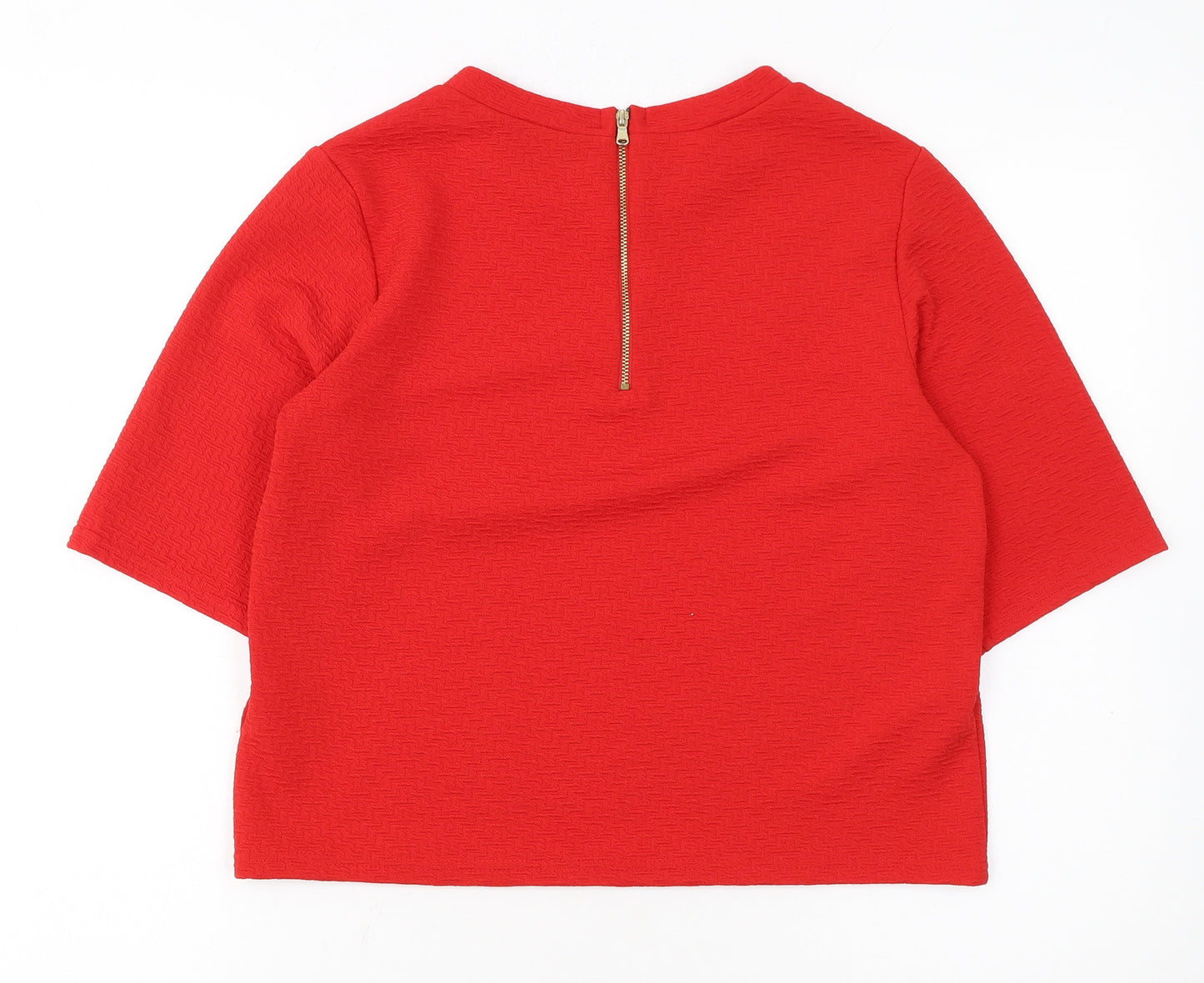 New Look Women Red Short Sleeve Cropped Zip Back Stretch Top Size 10