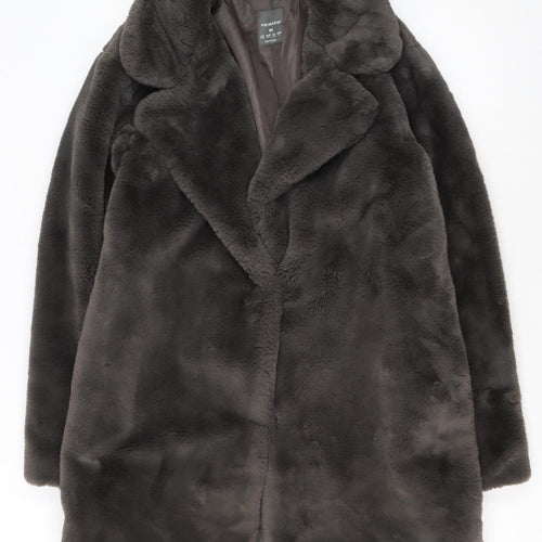 Primark Womens Brown Faux Fur Long Coat XS Winter Overcoat