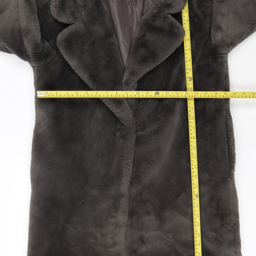 Primark Womens Brown Faux Fur Long Coat XS Winter Overcoat
