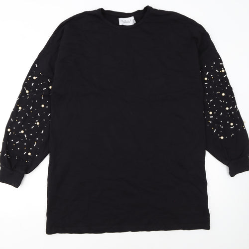 OOTD Women's Black Beaded Pullover Sweatshirt UK 14