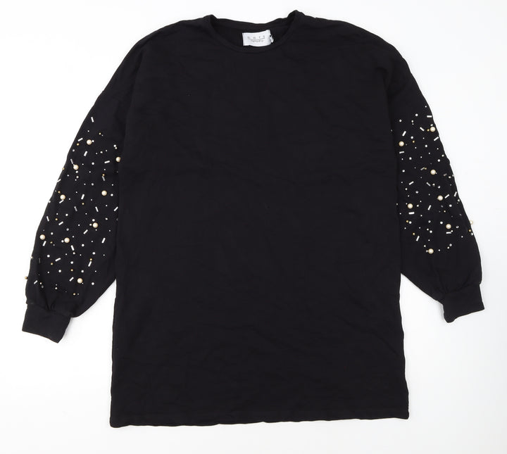 OOTD Women's Black Beaded Pullover Sweatshirt UK 14
