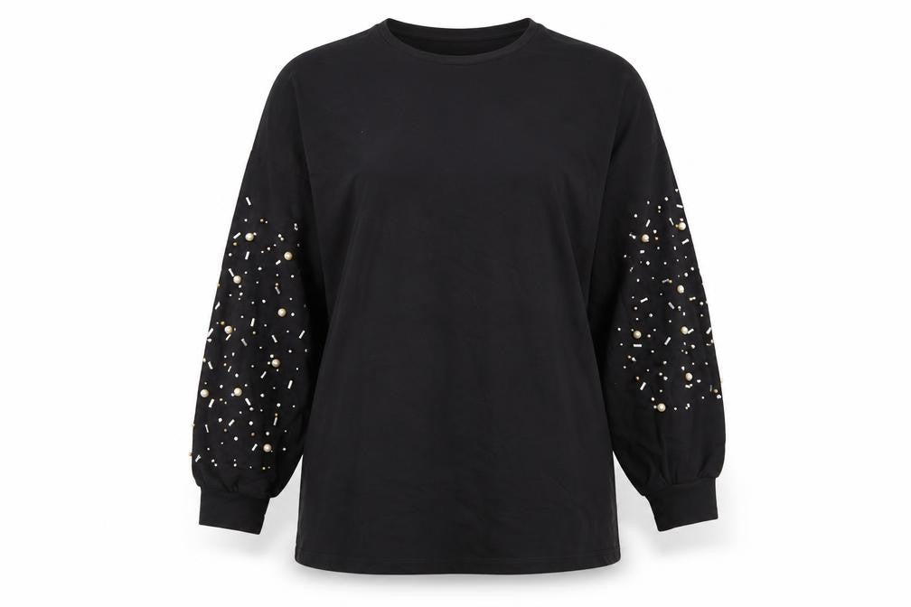 OOTD Women's Black Beaded Pullover Sweatshirt UK 14
