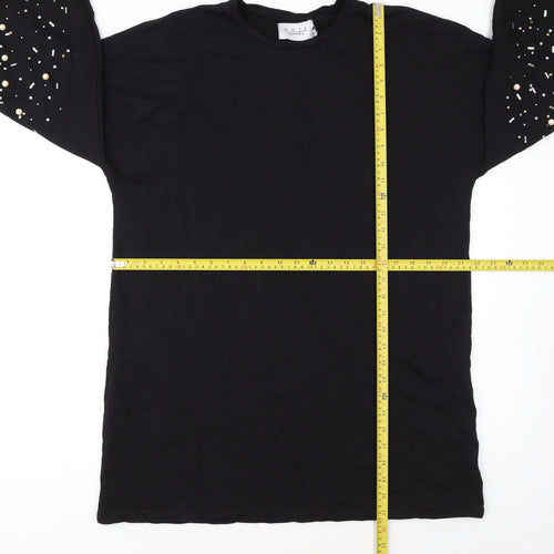 OOTD Women's Black Beaded Pullover Sweatshirt UK 14