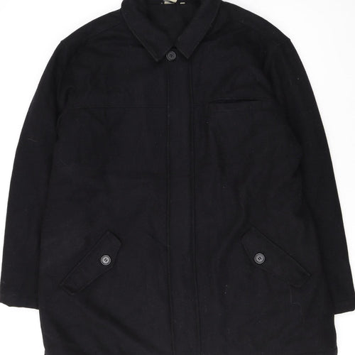 Cotton Traders Men's Black Wool Blend Mid-Length Overcoat 2XL