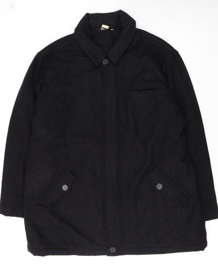 Cotton Traders Men's Black Wool Blend Mid-Length Overcoat 2XL
