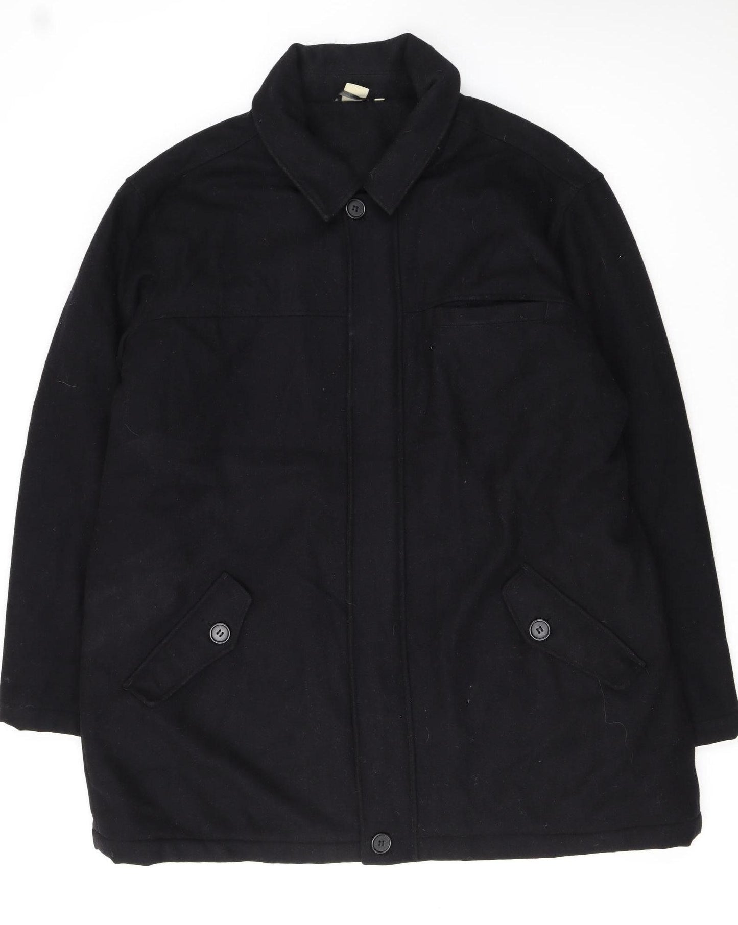 Cotton Traders Men's Black Wool Blend Mid-Length Overcoat 2XL