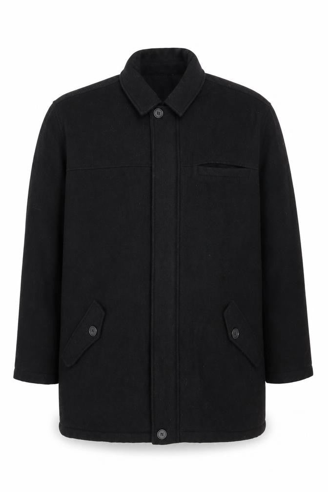 Cotton Traders Men's Black Wool Blend Mid-Length Overcoat 2XL