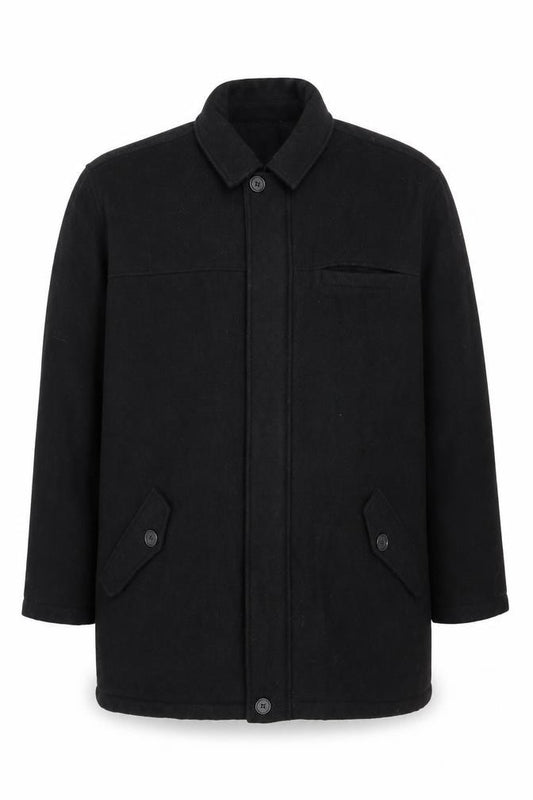 Cotton Traders Men's Black Wool Blend Mid-Length Overcoat 2XL