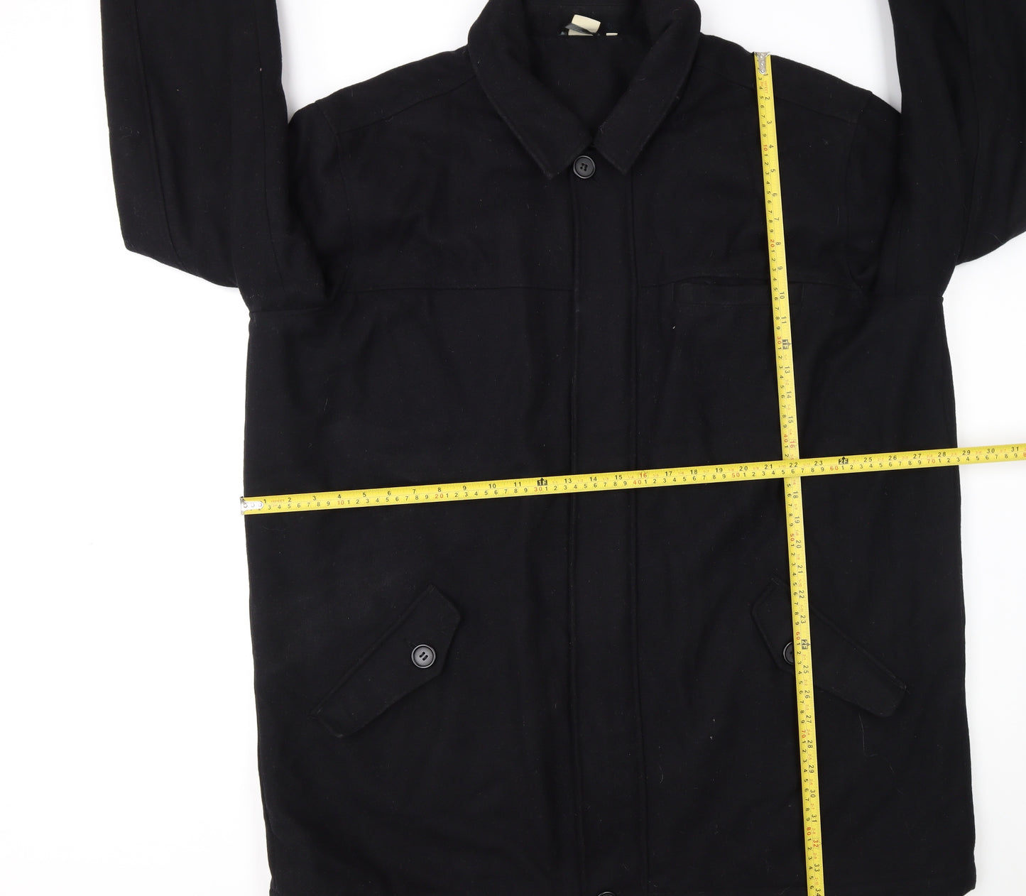 Cotton Traders Men's Black Wool Blend Mid-Length Overcoat 2XL