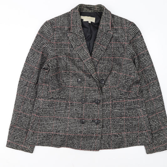 Hobbs Women Black Check Double-Breasted Wool Blazer UK 16