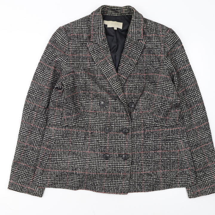 Hobbs Women Black Check Double-Breasted Wool Blazer UK 16