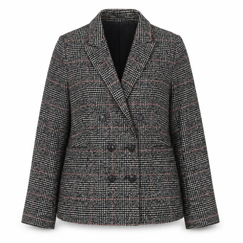 Hobbs Women Black Check Double-Breasted Wool Blazer UK 16