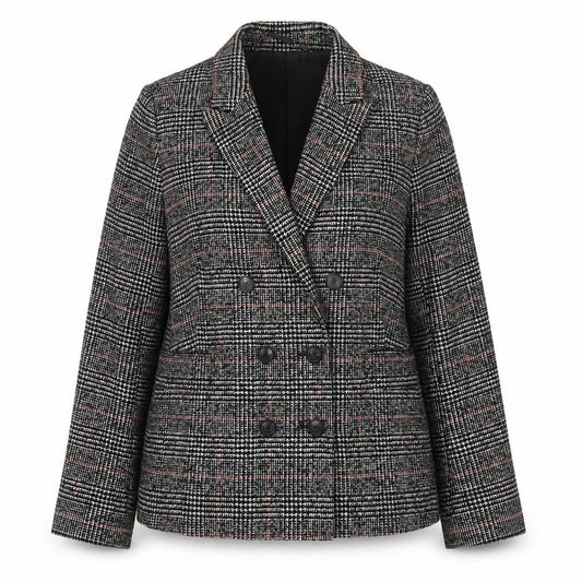 Hobbs Women Black Check Double-Breasted Wool Blazer UK 16