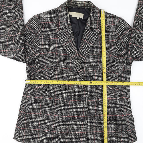 Hobbs Women Black Check Double-Breasted Wool Blazer UK 16