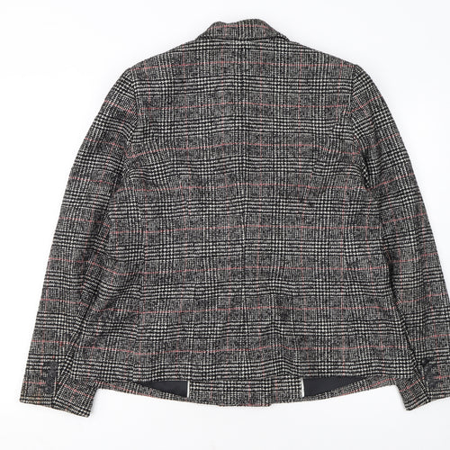 Hobbs Women Black Check Double-Breasted Wool Blazer UK 16