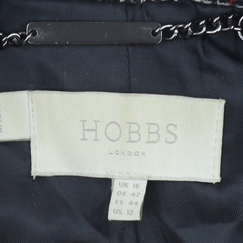 Hobbs Women Black Check Double-Breasted Wool Blazer UK 16