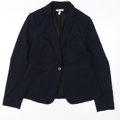 H&M Women Navy Blue Single-Breasted Blazer UK 10 Classic Fit