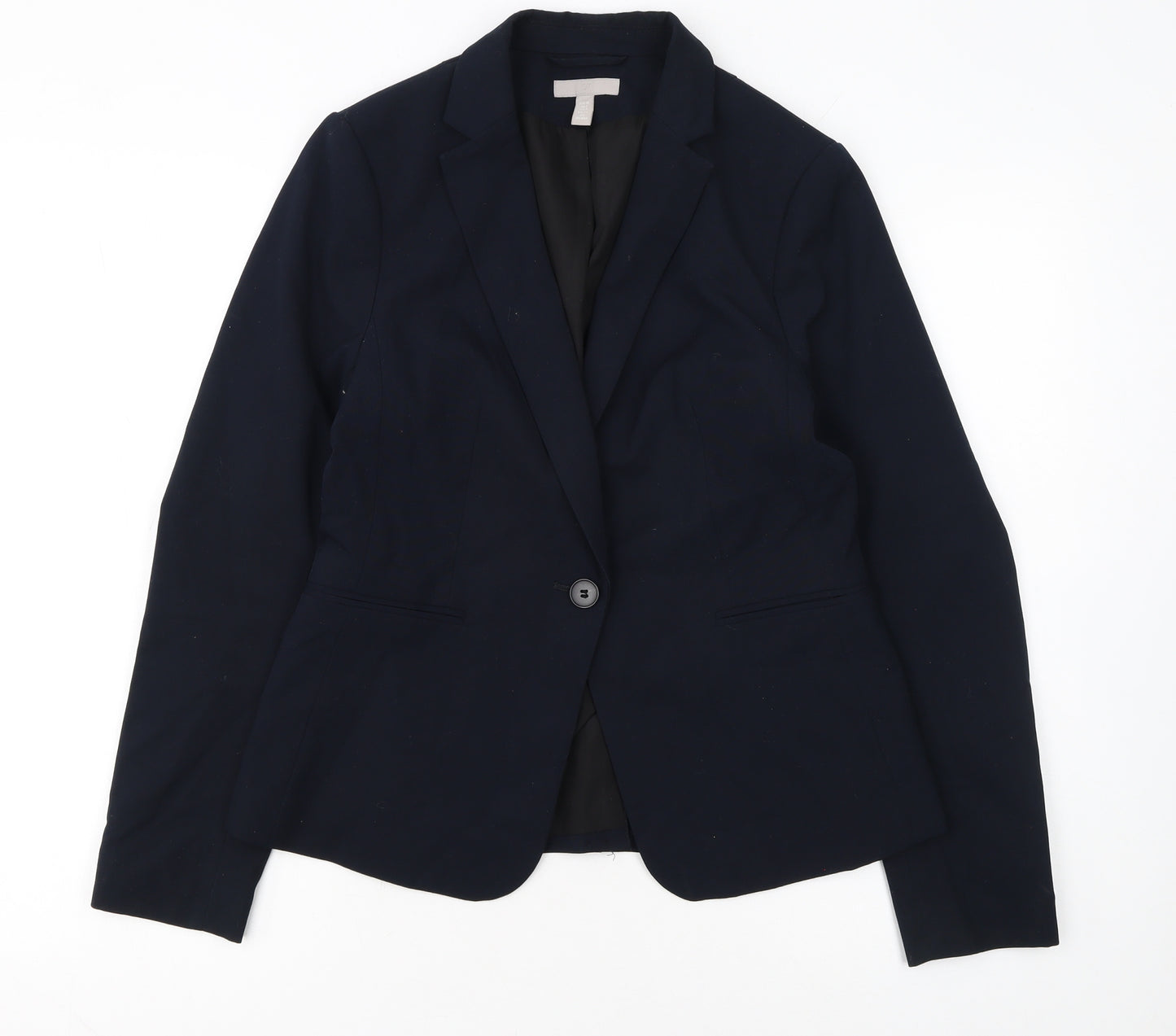 H&M Women Navy Blue Single-Breasted Blazer UK 10 Classic Fit