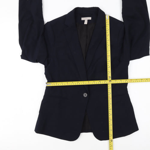 H&M Women Navy Blue Single-Breasted Blazer UK 10 Classic Fit
