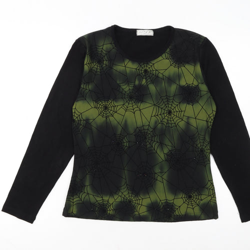 LADY'S Women's Black Green Spider Web Long Sleeve Halloween Top Size M