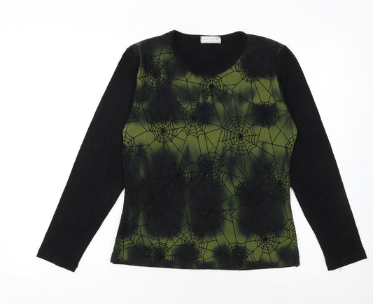LADY'S Women's Black Green Spider Web Long Sleeve Halloween Top Size M