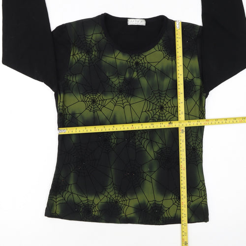 LADY'S Women's Black Green Spider Web Long Sleeve Halloween Top Size M