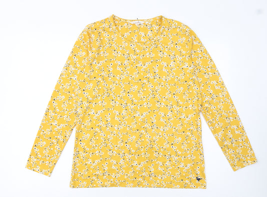 Country Rose Women Yellow Floral Long Sleeve Jersey Top M